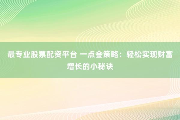 最专业股票配资平台 一点金策略：轻松实现财富增长的小秘诀