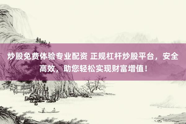 炒股免费体验专业配资 正规杠杆炒股平台，安全高效，助您轻松实现财富增值！
