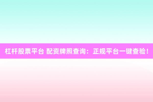 杠杆股票平台 配资牌照查询：正规平台一键查验！