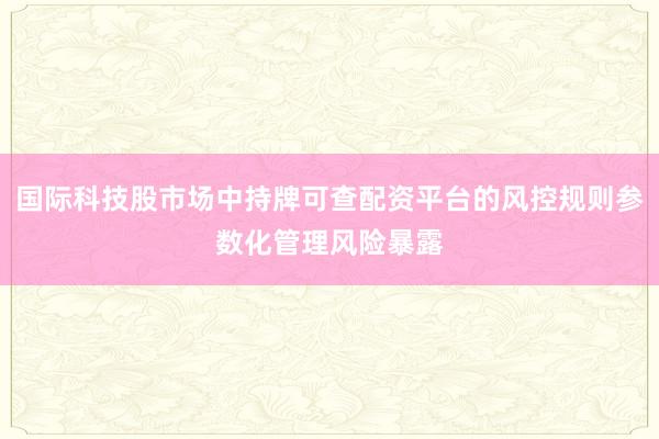 国际科技股市场中持牌可查配资平台的风控规则参数化管理风险暴露