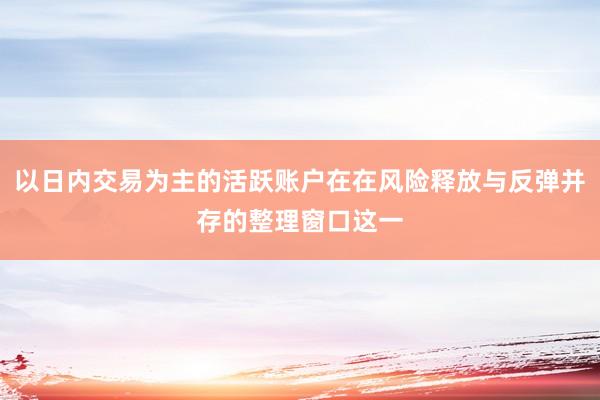 以日内交易为主的活跃账户在在风险释放与反弹并存的整理窗口这一