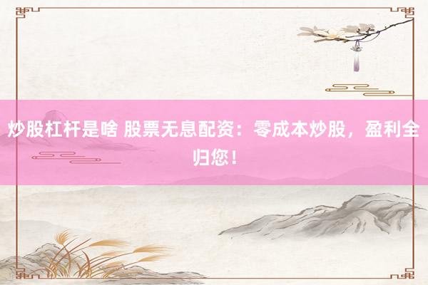 炒股杠杆是啥 股票无息配资：零成本炒股，盈利全归您！