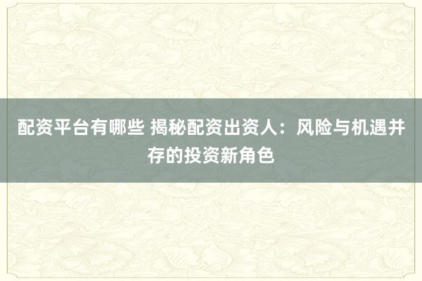 配资平台有哪些 揭秘配资出资人：风险与机遇并存的投资新角色