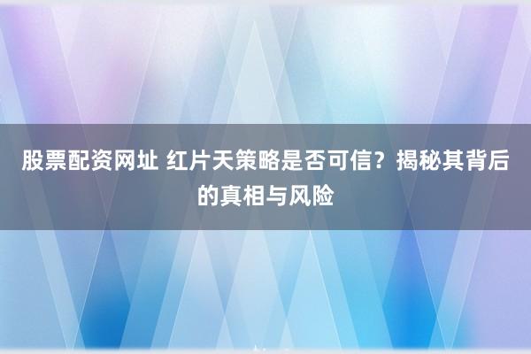 股票配资网址 红片天策略是否可信？揭秘其背后的真相与风险