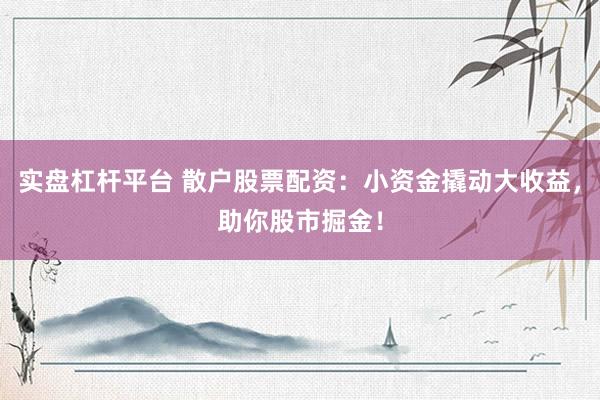 实盘杠杆平台 散户股票配资：小资金撬动大收益，助你股市掘金！